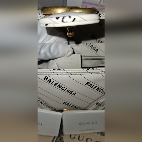 Gucci X BALENCIAGA Calfskin Matelasse Logo Print Small GG Marmont Shoulder Bag - Picture 8 of 17